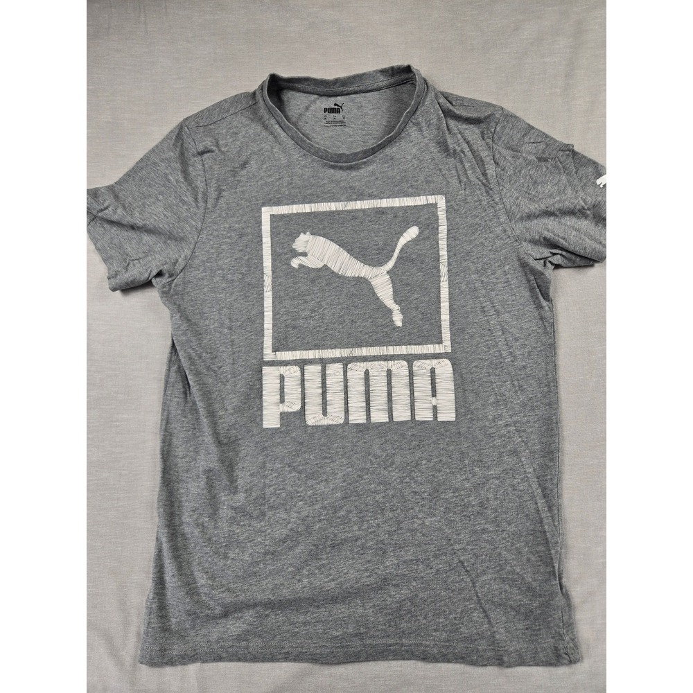 Puma Mens Heather Gray Sketched Box Logo Graphic T-Shirt Size M 848616-03